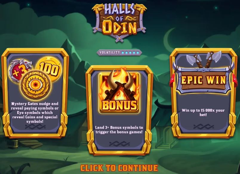 See the Halls of Odin home screen with bonus details